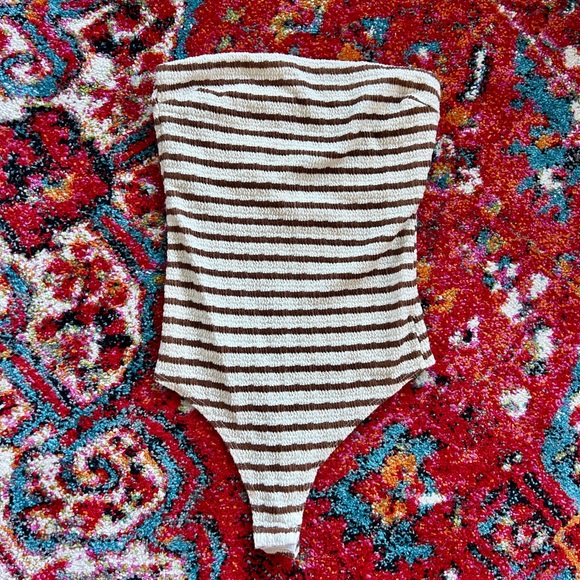 Tops - Striped Brown and White Bodysuit